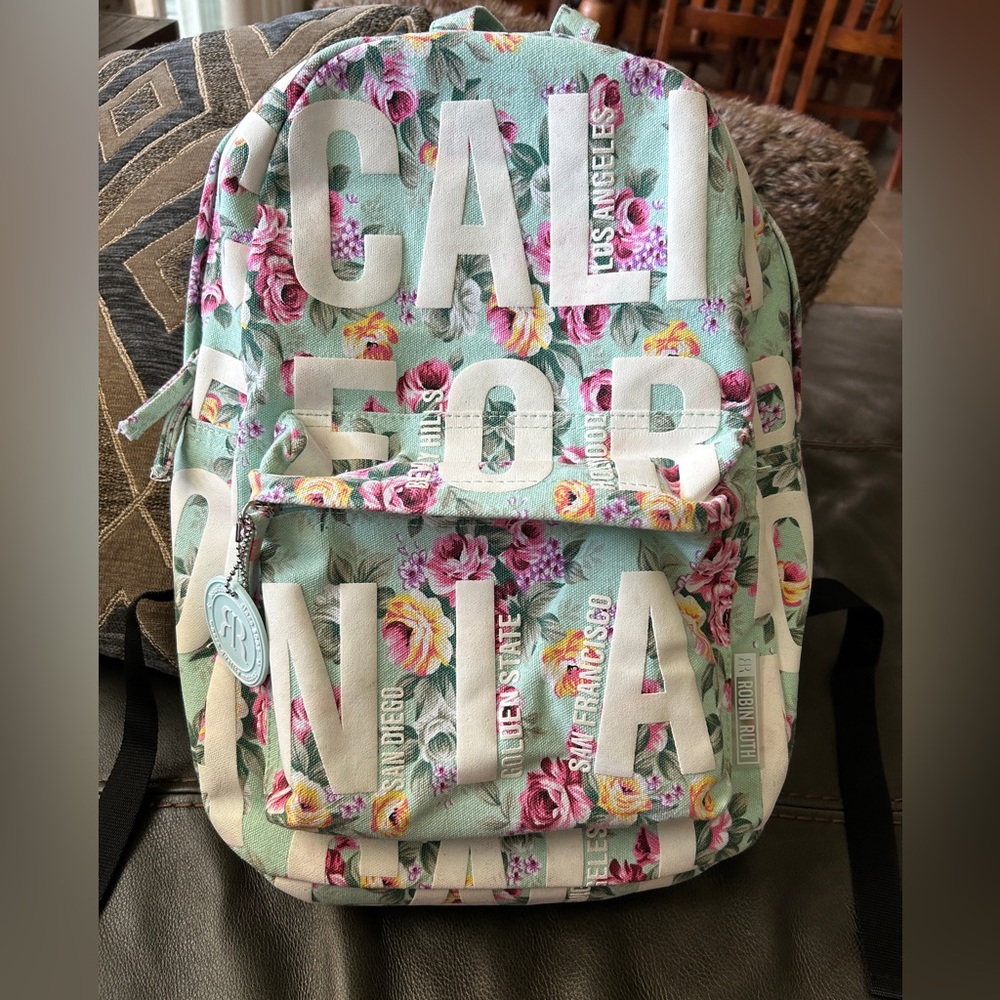 Robin Ruth Green and Pink Floral Backpack California Design